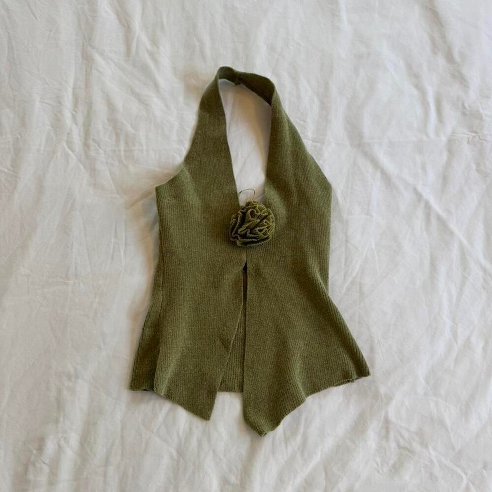 With jean green halter top
